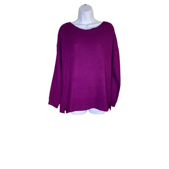 1. STATE Womens Low Back Long Sleeve Jewel Neck Sweater Purple Size Medium - Picture 2 of 7